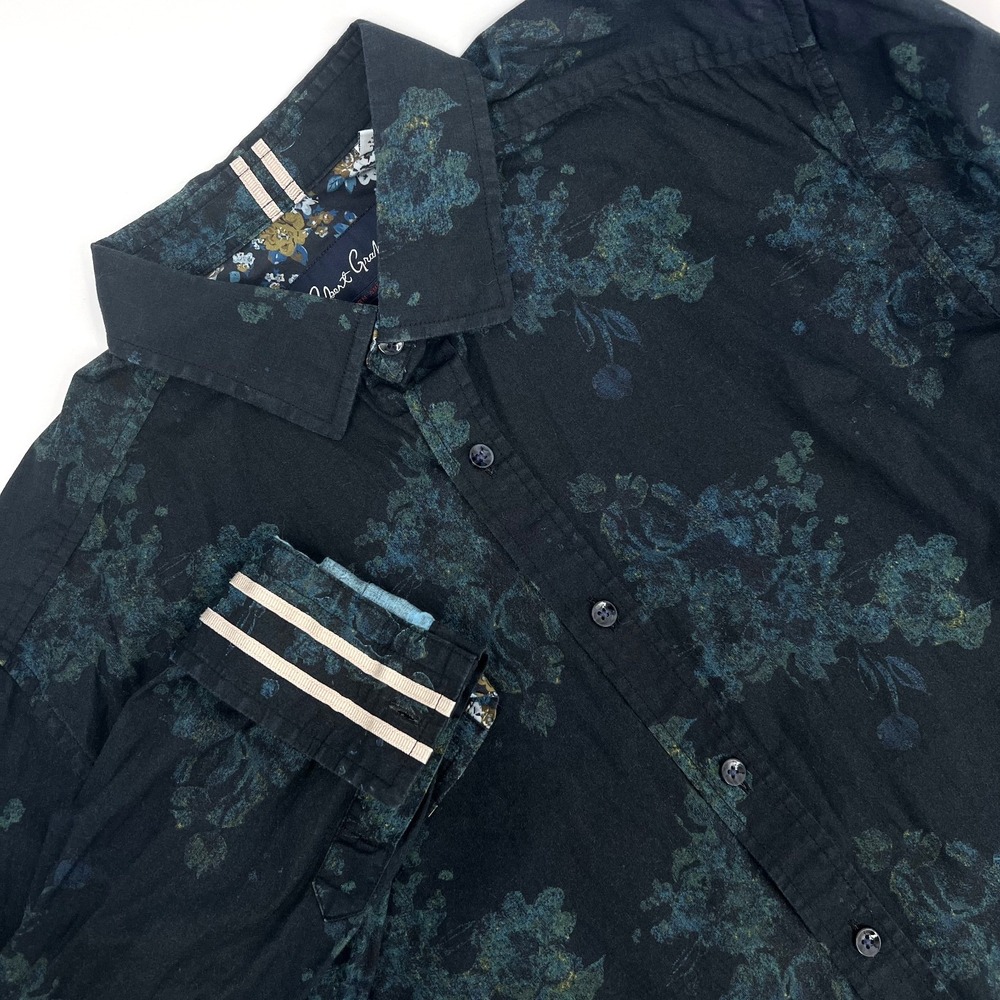 ROBERT GRAHAM Men's Size XL Tailored Fit Black Floral Long-Sleeve Shirt Stretch